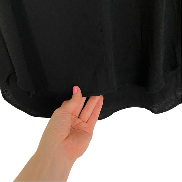 Theory Eyelet Top Blouse Womens Small Black Embroidered Shirt Tunic Short Sleeve - Picture 8 of 13